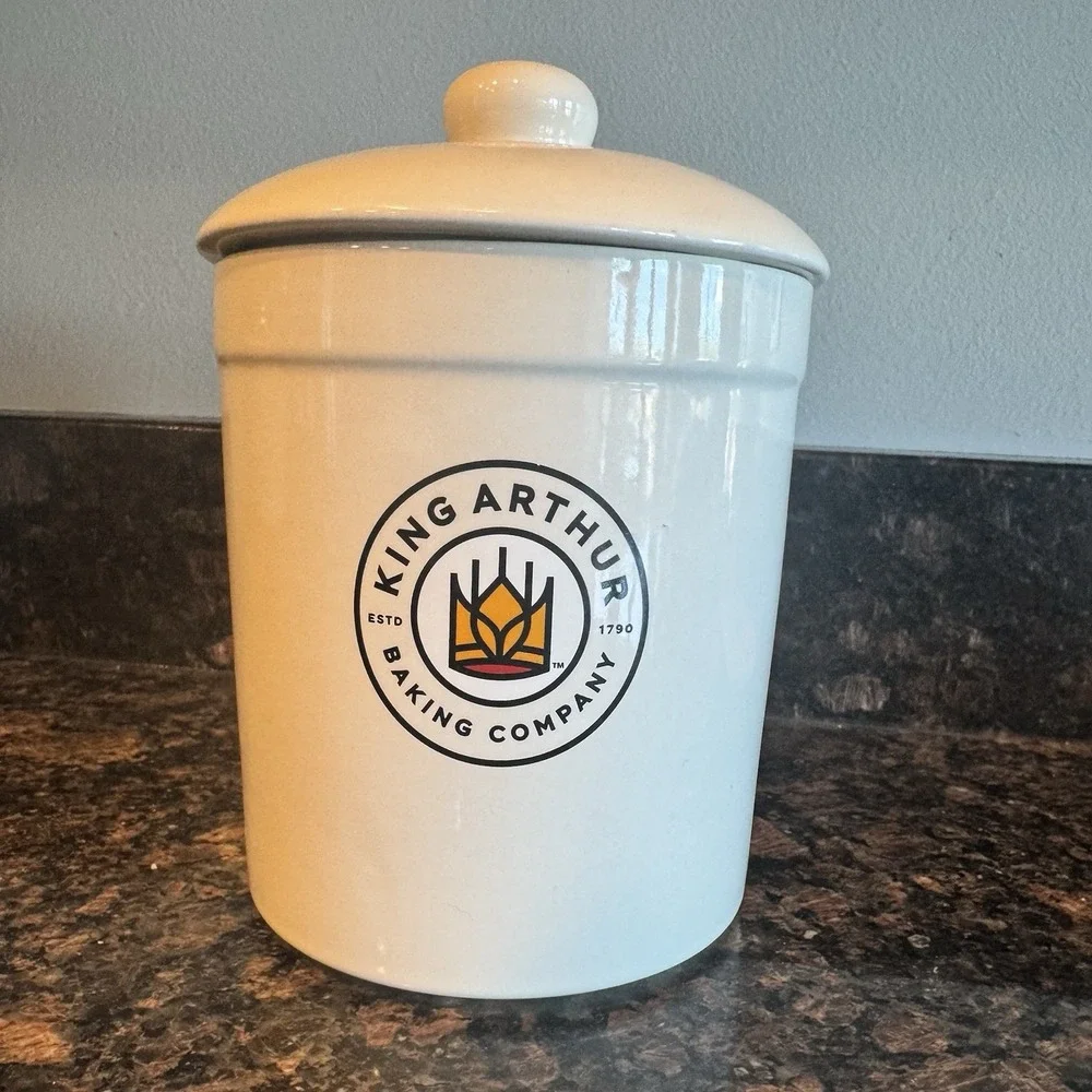 King Arthur Flour Canister Crock Sourdough with Lid 1 Qt Chantal Ceramic White